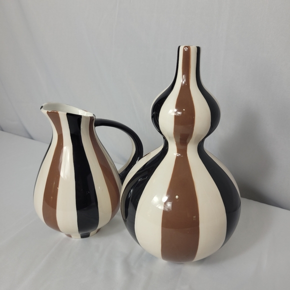 Jonathan Adler Accents Jonathan Adler Happy Home Stripes Retro Vase Pitcher Brown Black